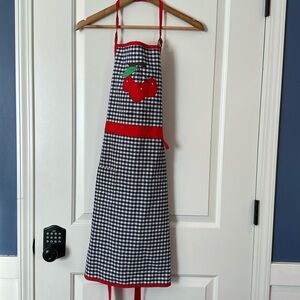 Kitchen Apron Spring Cherry Apron blue plaid with gold ring adjustable neck